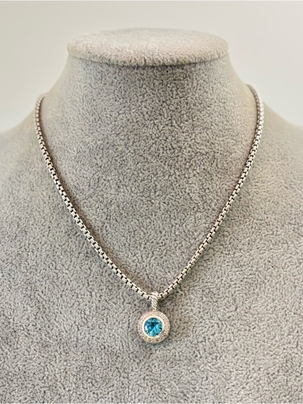 David Yurman Petite Cerise Pendant Necklace with Blue Topaz & Diamonds 16"